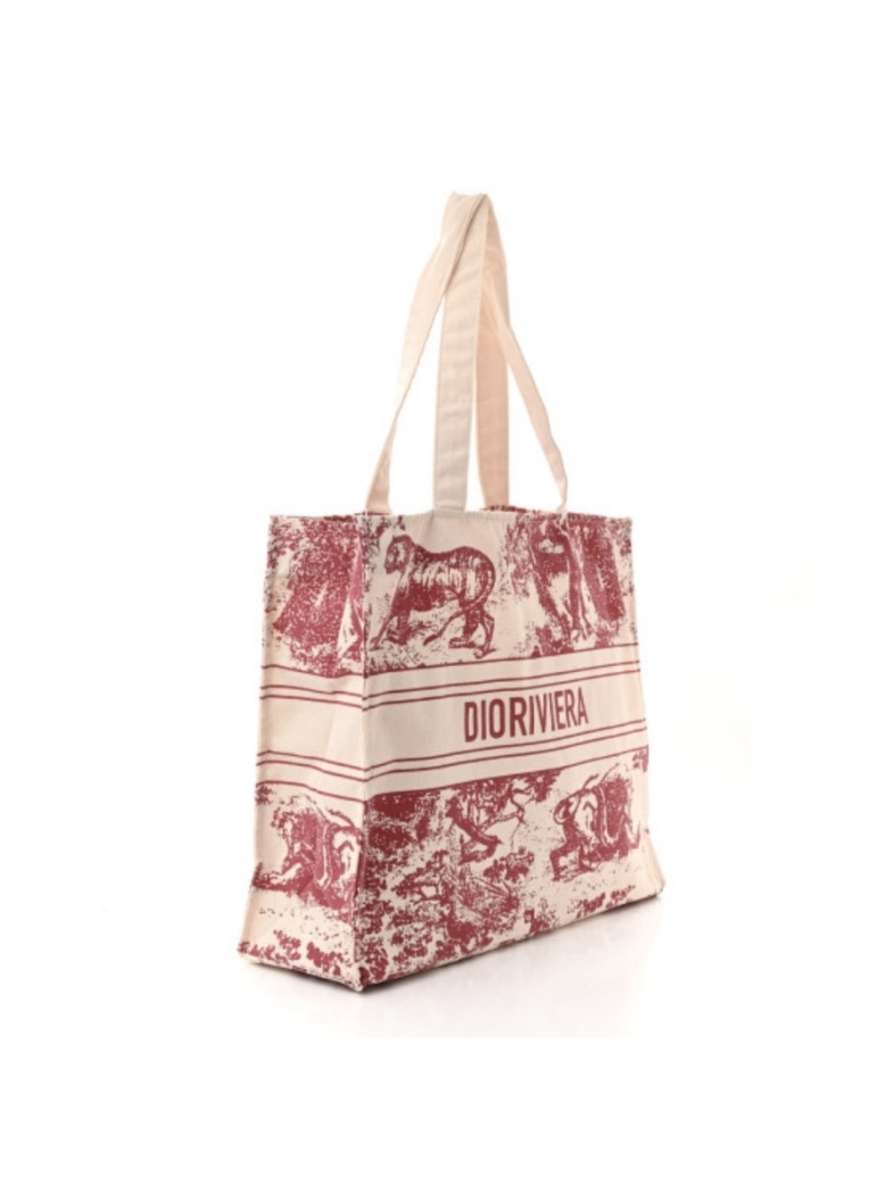 Dior Dioriviera Red Toile de Jouy straw Tote nwot